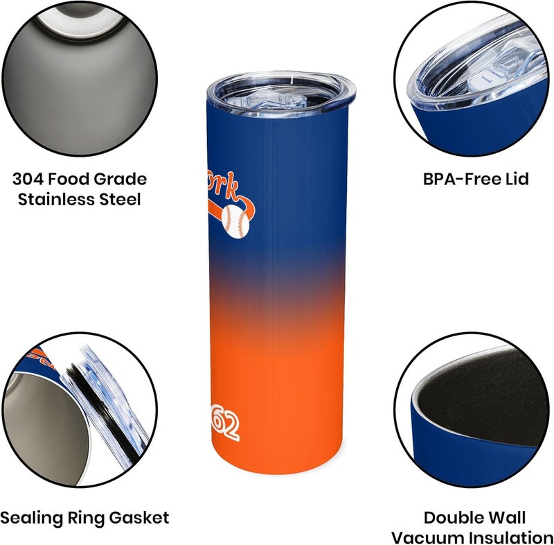 Suswoos New York EST 1962 Tumblers 20oz Straight Skinny Car Cups Sports Travel Coffee Mug,Stainless Steel,Insulated,Classic Collection Gifts for Men Women Fans. - Image 2